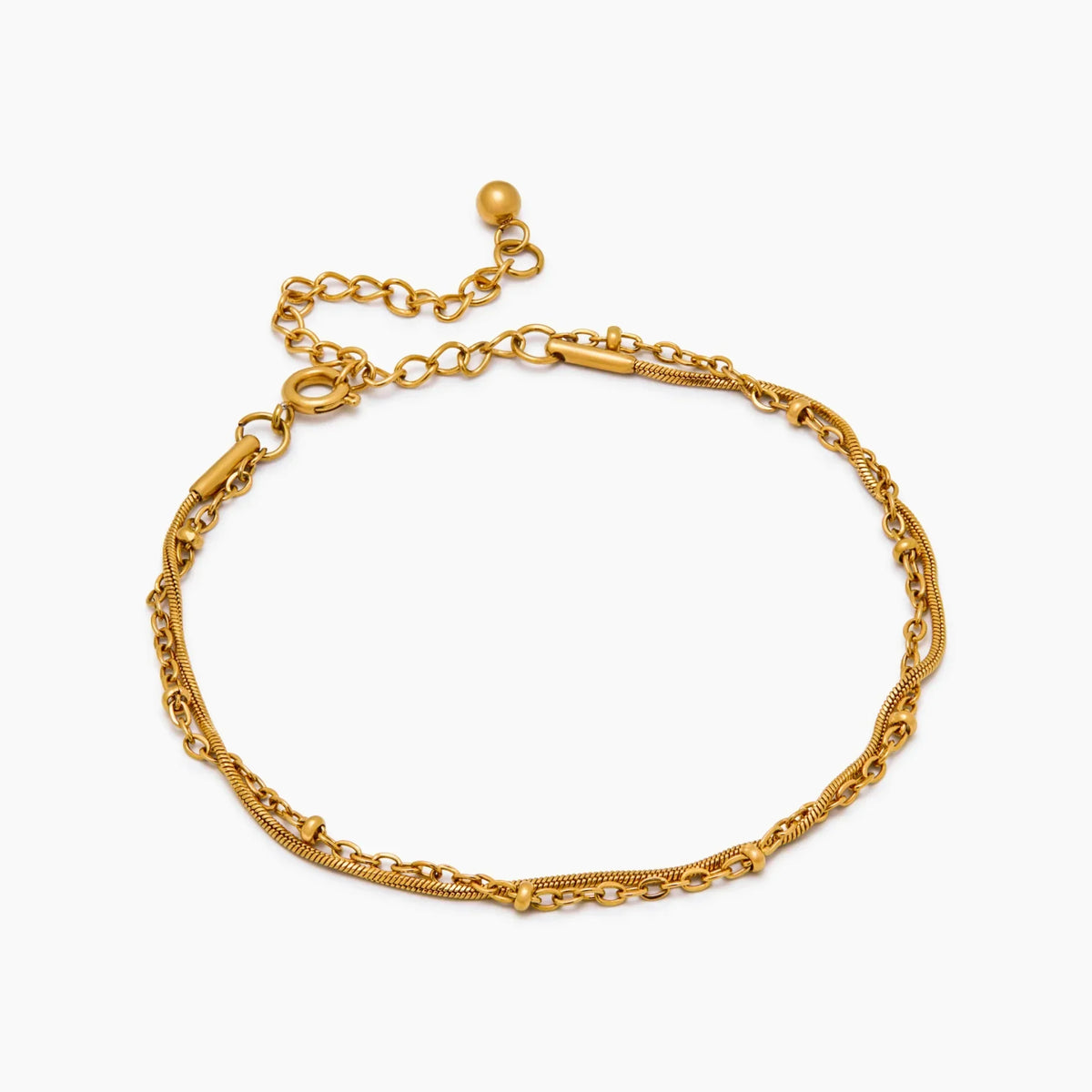 Pulseira Camadas com Corrente de Esferas e Snake Chain