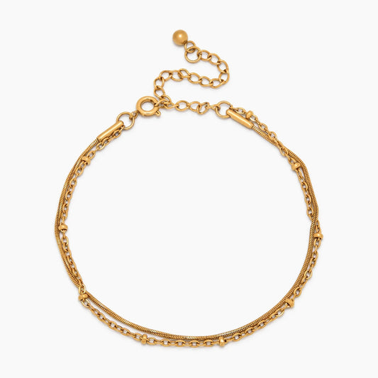 Pulseira Camadas com Corrente de Esferas e Snake Chain