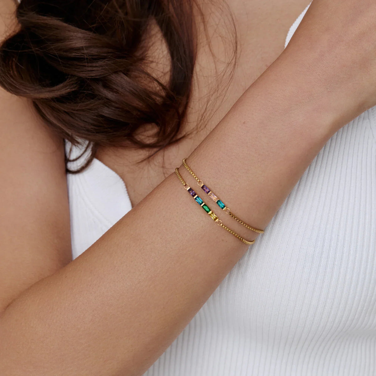 Pulseira Delicada de Pedras de Nascimento Baguette