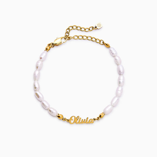 Pulseira de Nome com Pérolas de Água Doce